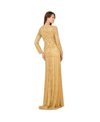 Women's V Neck Beaded Long Sleeve Dress