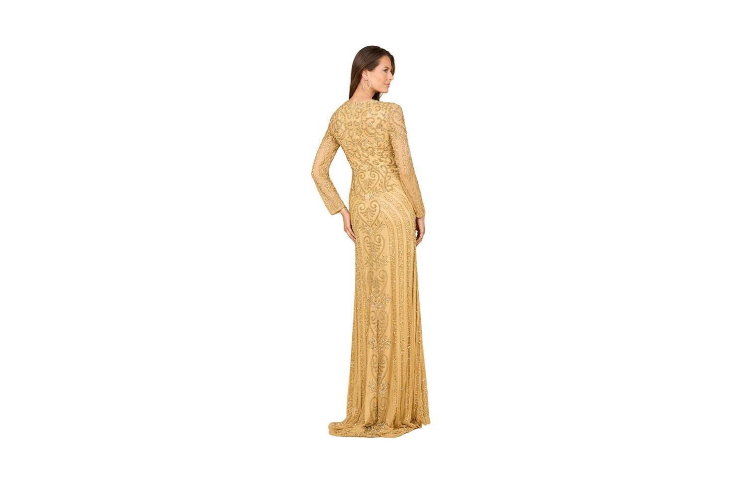 Women's V Neck Beaded Long Sleeve Dress