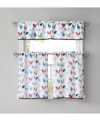 3 Piece Cafe Rod Pocket Autumn Country Rooster Kitchen Curtain Tier & Valance Set