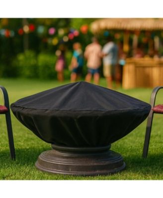 Outdoor Heavy-Duty Weather-Resistant Vinyl PVC Round Fire Pit Cover with Drawstring Closure - Black