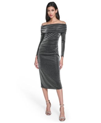 vince camuto off the shoulder dress Vince Camuto Women's Off Shoulder Midi Cocktail Dress In Navy