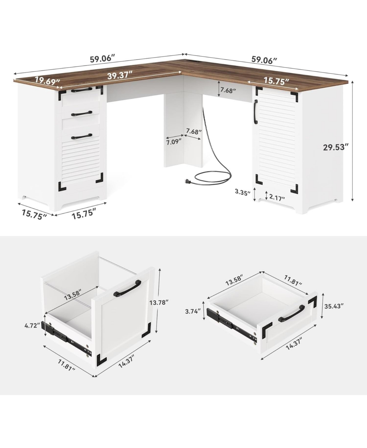 Tribesigns L Shaped Gaming Desk, Computer Desk，59" Wooden Executive Desk with File Drawer & Adjustable Storage Cabinet
