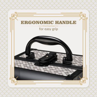 Makeup Train Case with Mirror Cosmetic Organizer Art Deco Graphite