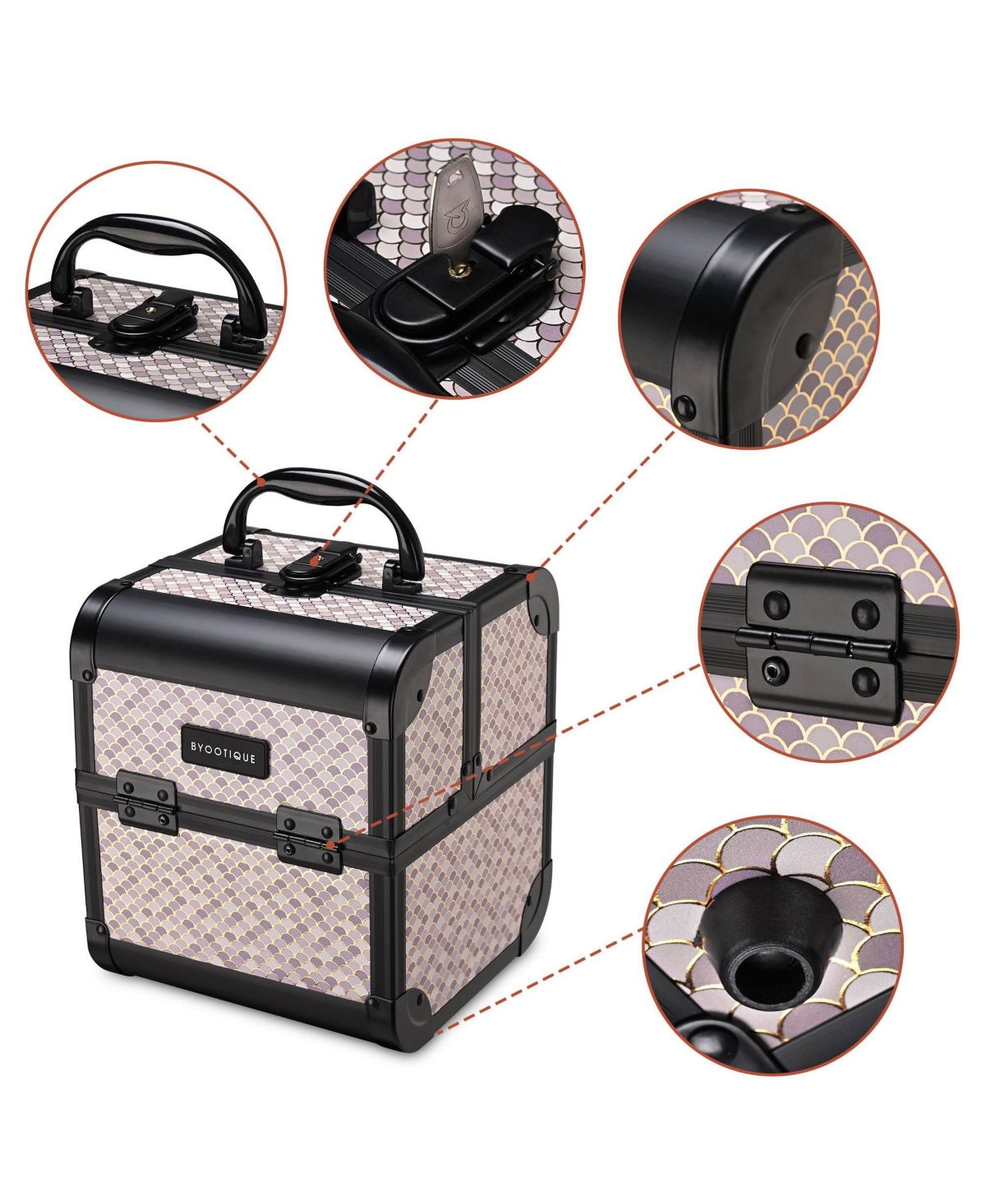 Byootique Makeup Train Case with Mirror Cosmetic Organizer Art Deco Graphite