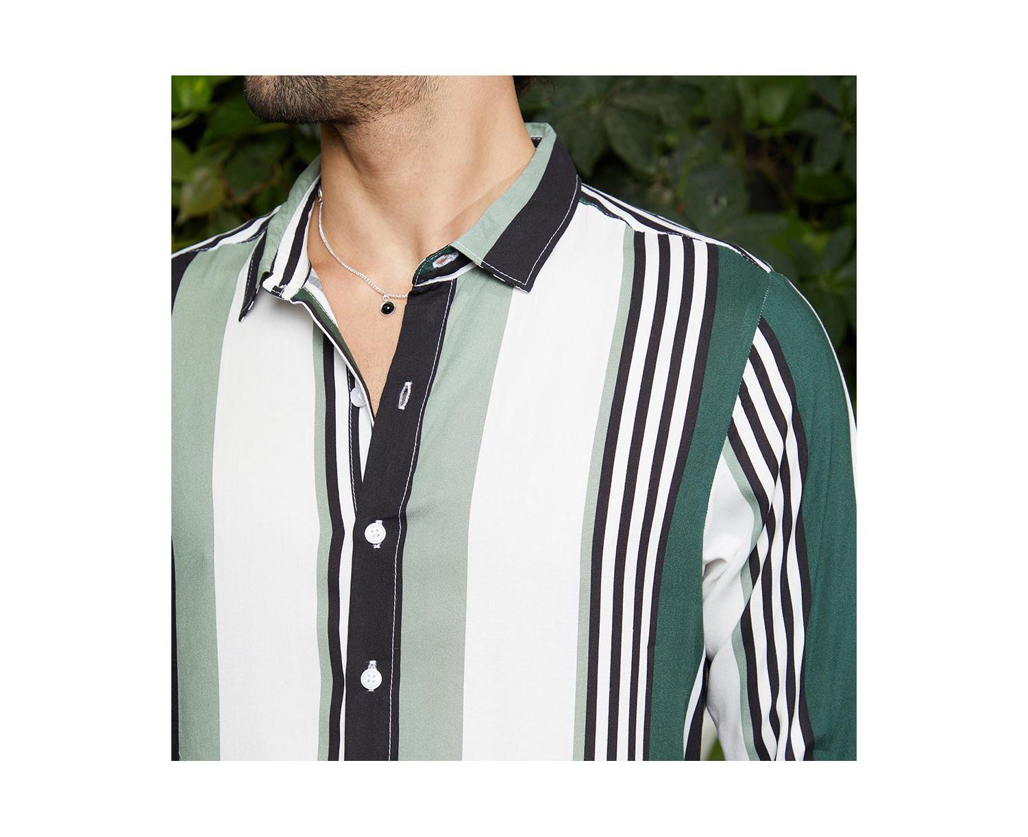 Men's Jungle Green & Cream White Multitrack-Striped Shirt