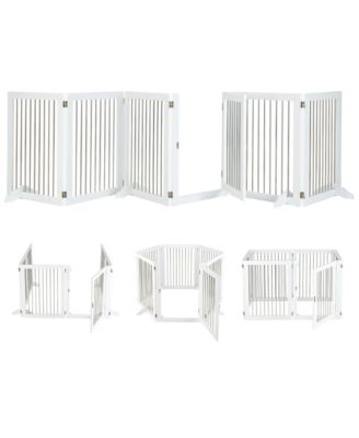 6-Panel Freestanding Dog Gate Foldable Walk-Through Playpen w/ 4 Support Feet