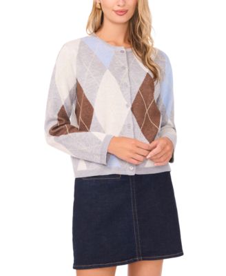 Vince Camuto - Women's Argyle Long-Sleeve Cardigan