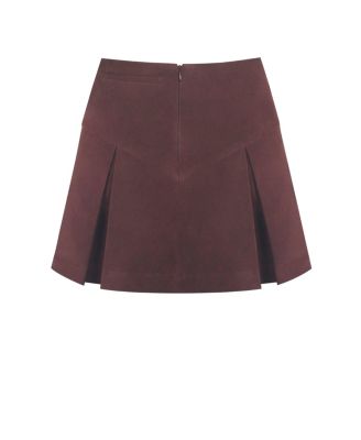 Women's Faryn Mahogany Faux Suede Pleated A-Line Mini Skirt