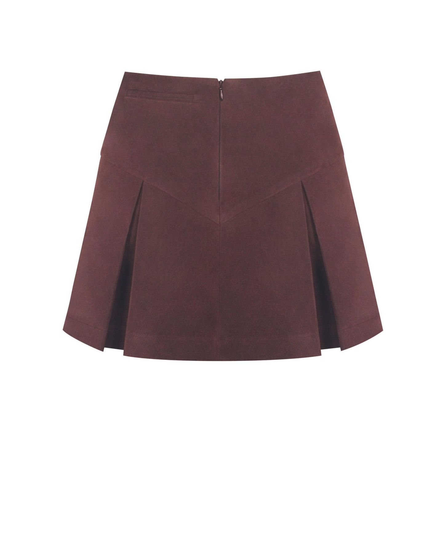 Женская юбка Miss Circle Faryn Mahogany Faux Suede Pleated A-Line Mini, цвет: Красное дерево — фото 8