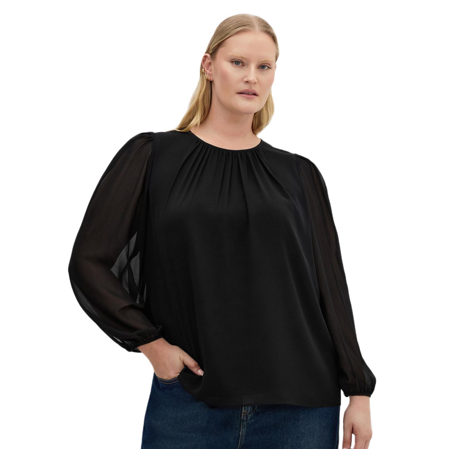 Plus Size Kelly Sheer Sleeve Top