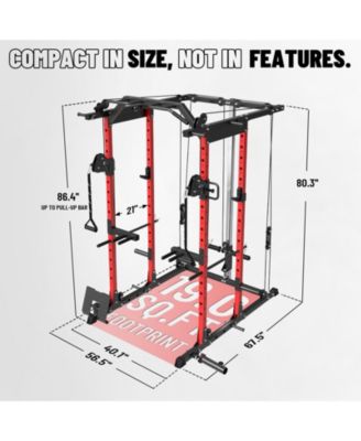 Power Cage with Cable Crossover & Lat Pulldown System, 1500LB Home Gym Rack (Red)