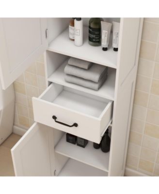 Slim Floor Standing Bathroom Cabinet with Double Doors for Narrow Tall Storage and Organization