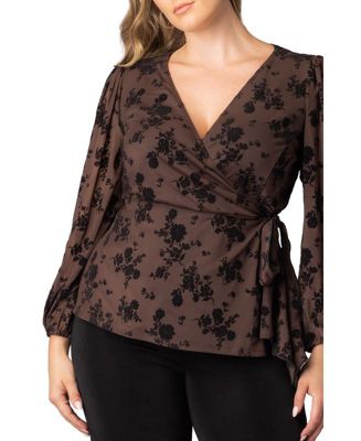 Plus Size Alissa Long Sleeve Mesh Wrap Top