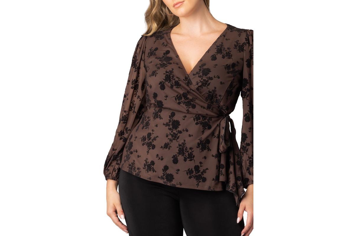 Kiyonna Plus Alissa Long Sleeve Mesh Wrap Top