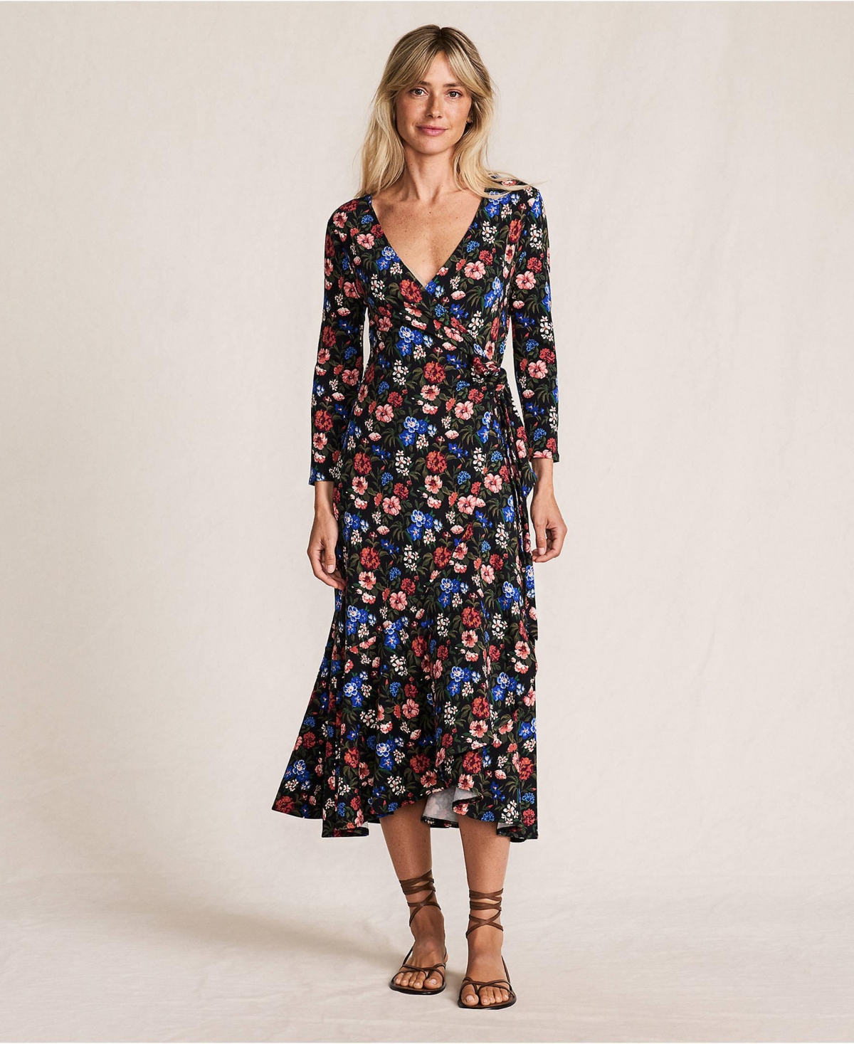 Lands' End Women's Cotton Modal 3/4 Sleeve Vneck Wrap Dress