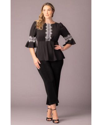 Plus Size Chateau Lace Trim Peplum Top