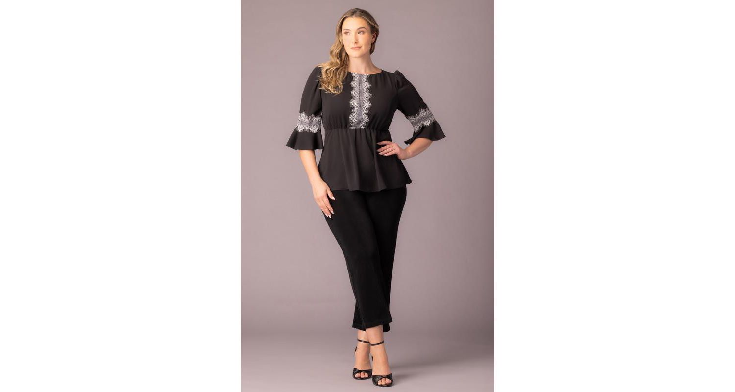 Plus Size Chateau Lace Trim Peplum Top