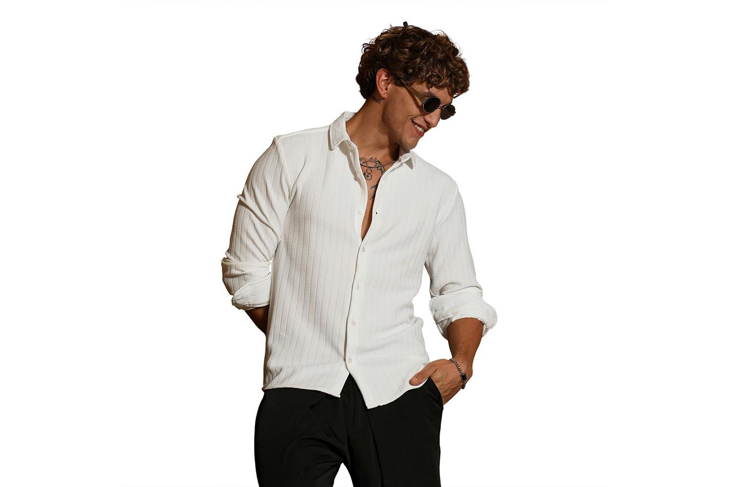 Men's Chalk White Chevron-Panel Tactile Shirt