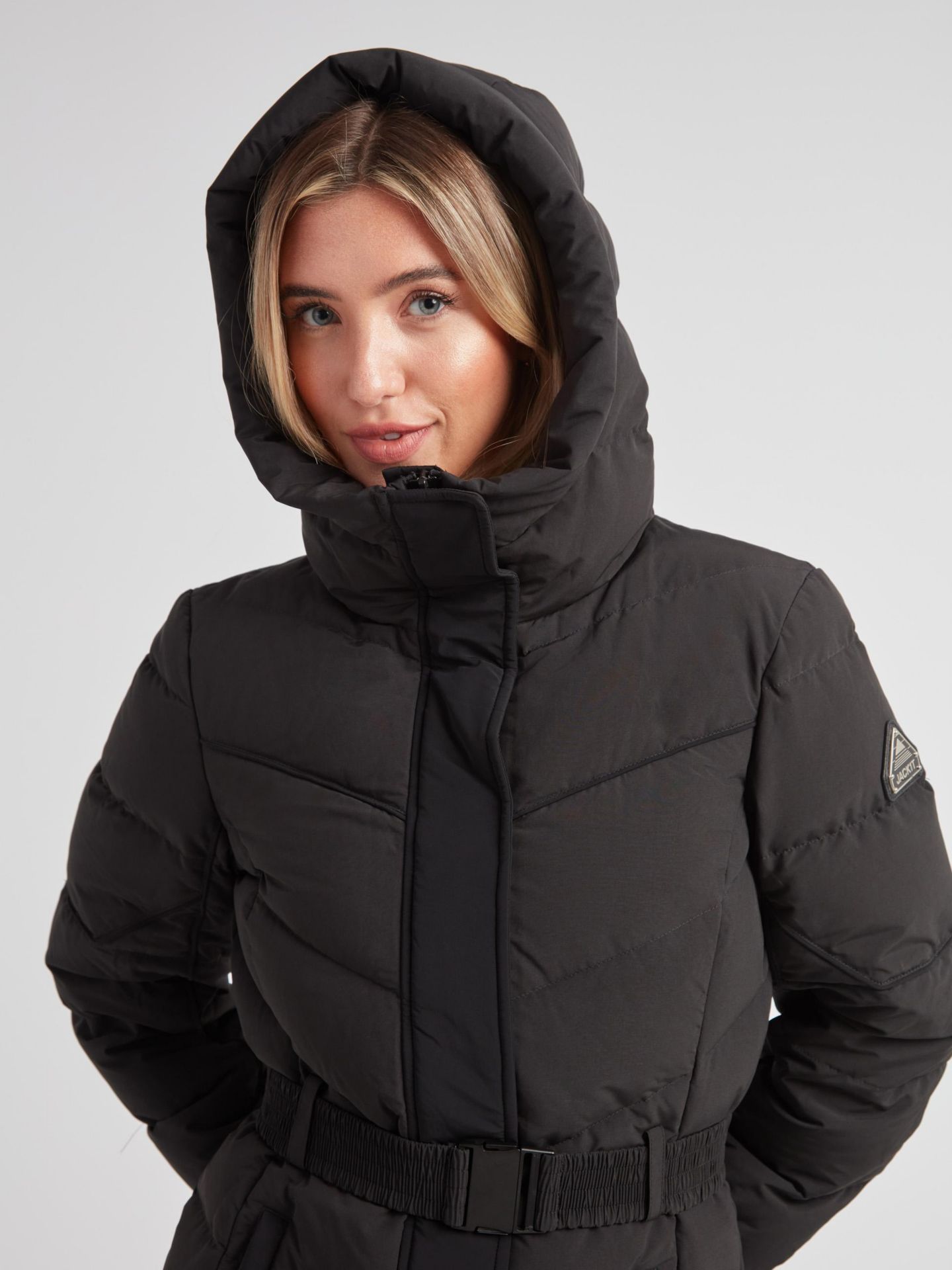 Женское пальто JACK1T Diamond Belted Hooded Down Coat, цвет: Чёрный — фото 7
