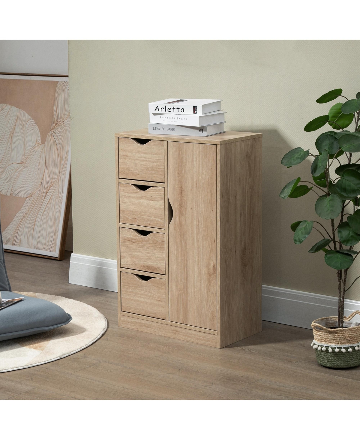 Airsurfer Freestanding Storage Cabinet Bathroom Floor Cabinet with 4 Drawers and Door Modern Bathroom Storage Organizer