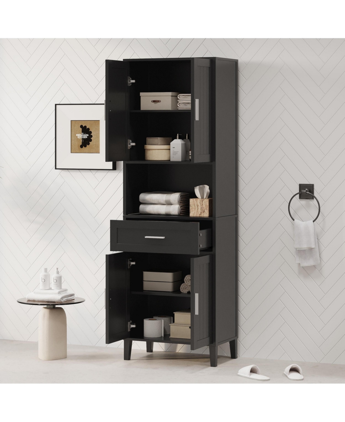 Airsurfer70.9 Inch Tall Freestanding Bathroom Cabinet with Adjustable Shelves and Open Storage for Bathroom Living Room and Laundry