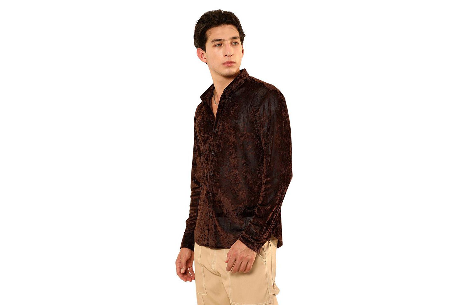 Men's Chocolate Brown Solid Velvet Shirt