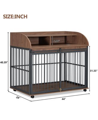 44 Inch Heavy Duty Large Dog Crate Furniture Wooden Dog Kennel End Table Crate with Lockable Wheels and Double Layer Storage Brown