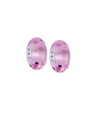 Set of 2 Faceted Glass Charm Bead with Sterling Silver Core