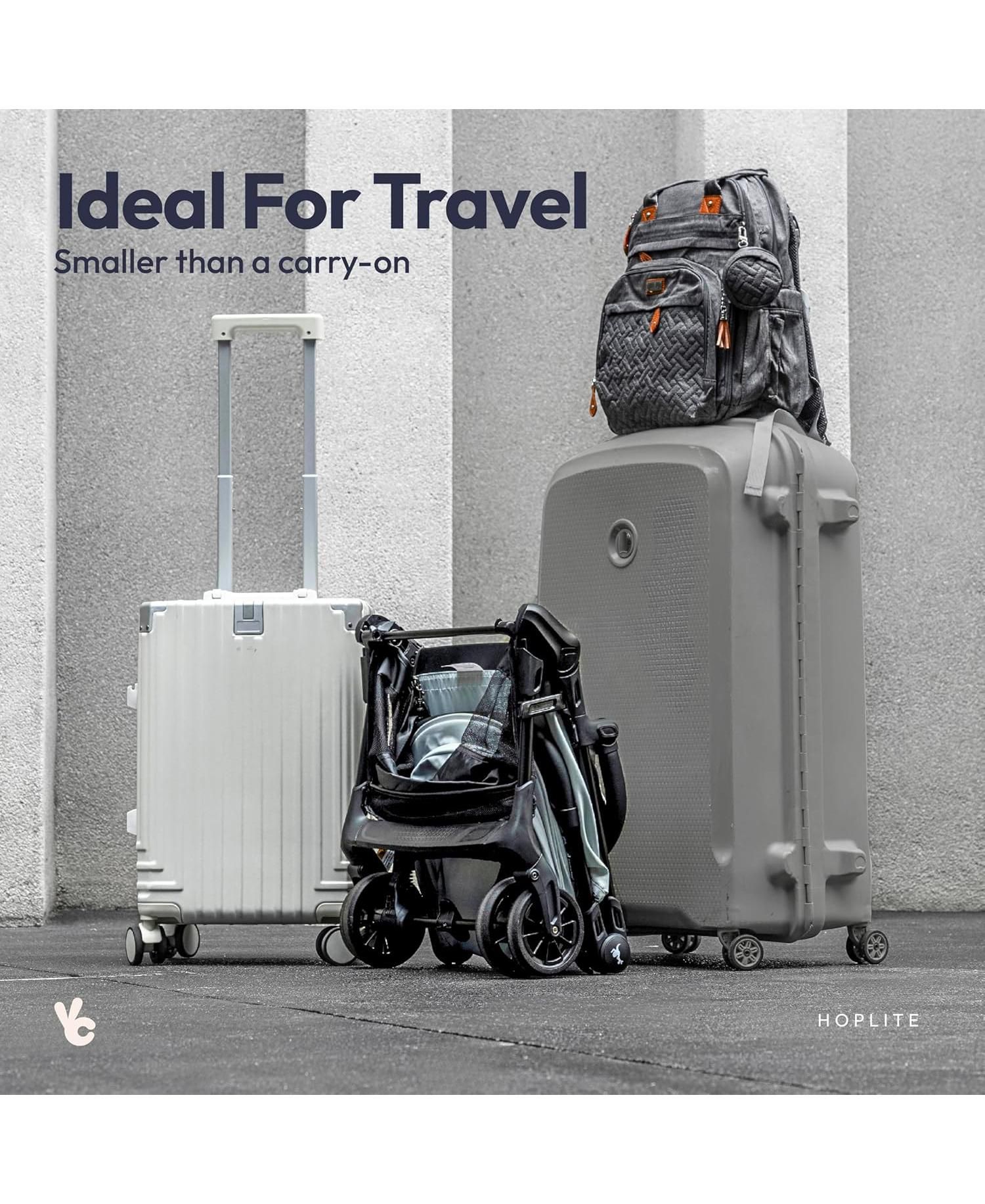 HopLite Ultralight Compact Lightweight Baby Stroller For Airplane - Travel Stroller for Newborn from Birth to 55 lbs, Jet Black