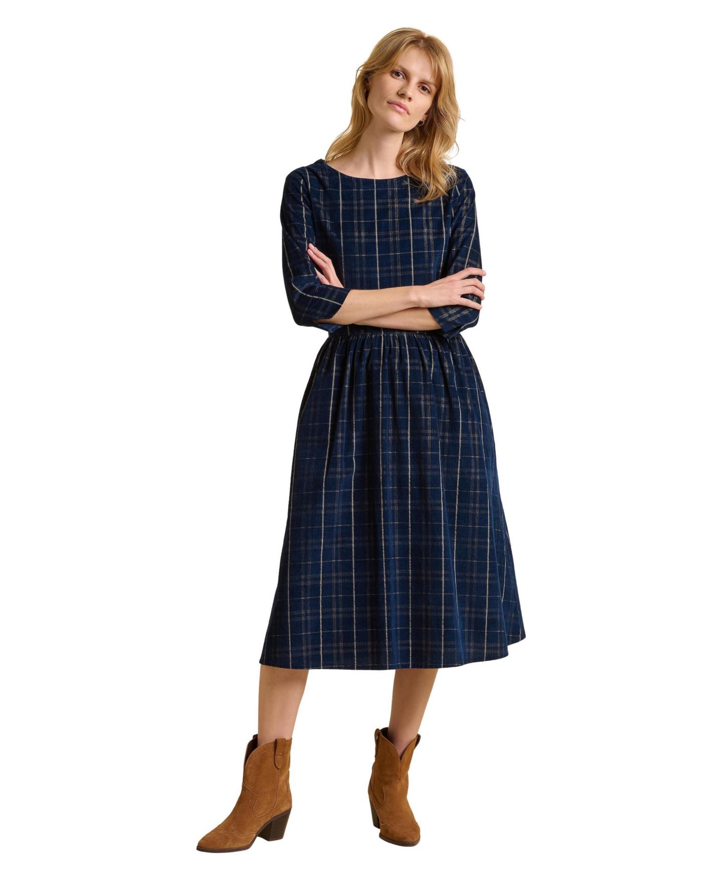 Женское платье Brakeburn Lilliput 3/4 Sleeve Boat Neck Midi, цвет: Синий — фото 1