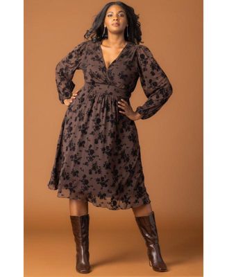Plus Size Melanie Long Sleeve Mesh Midi Cocktail Dress