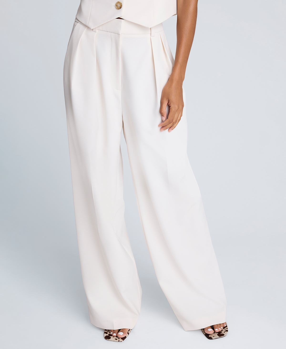 Kenneth Cole Women's Luxe Twill High Rise Wide Leg Pants In White