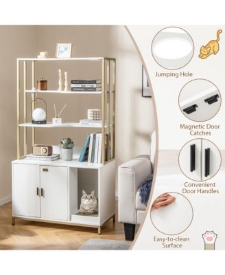 61'' Cat Litter Box Enclosure w/ Storage 3-tier Shelves Side Entrance