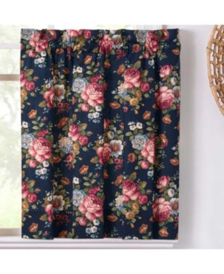 Ellis Bella Rose Stylish Medium Scale Printed Floral Pattern 1.5" Rod Pocket Tier 56"x24" Navy
