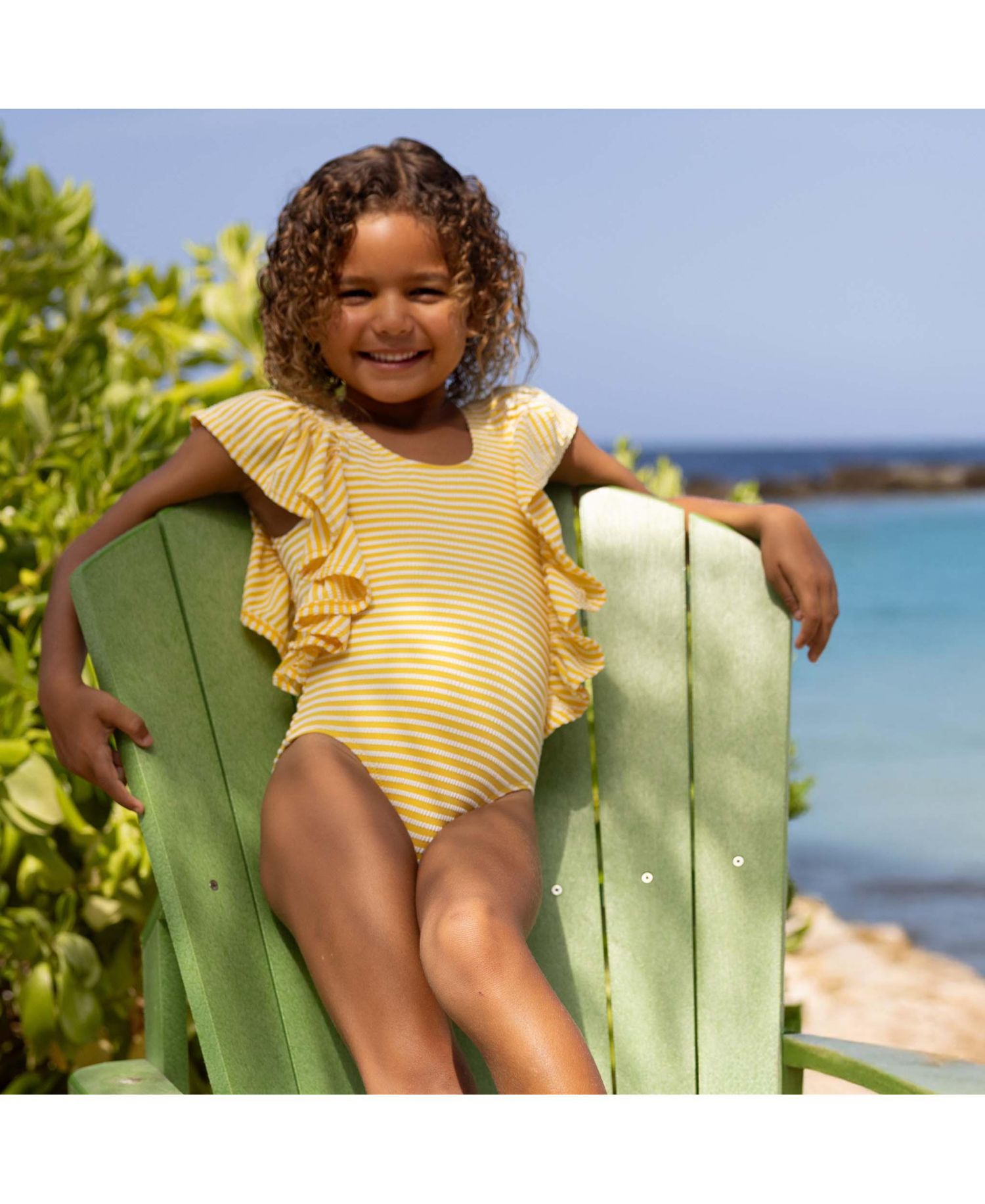 Little Girls Sunshine Stripe Wide Frill Swimsuit