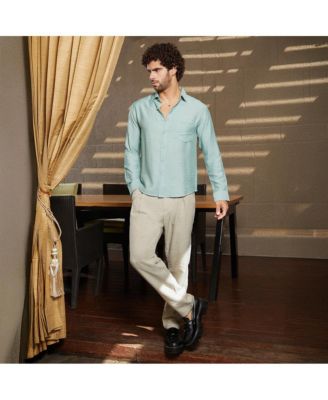 Men's Sage Green Breezy Wrinked Relaxed Shirt