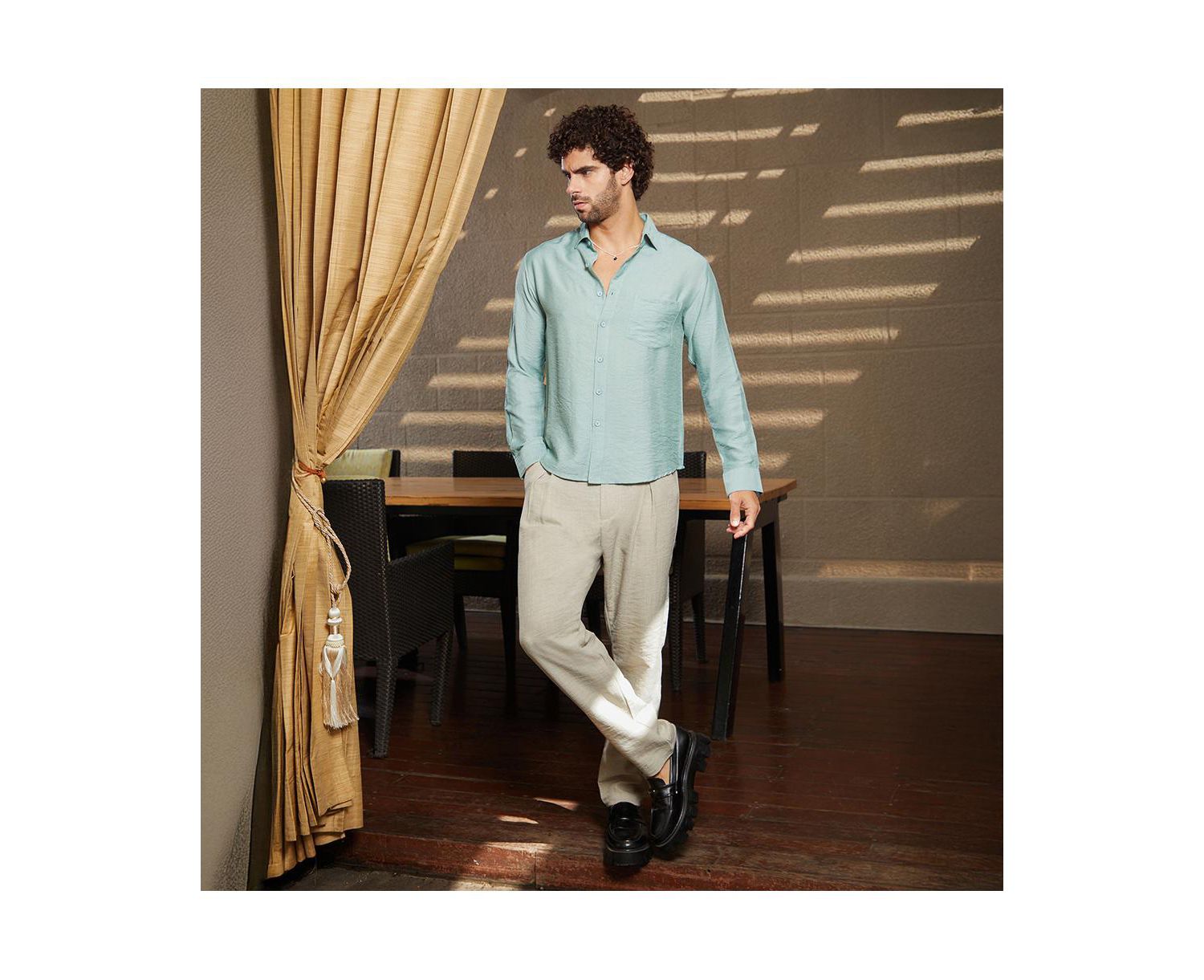 Men's Sage Green Breezy Wrinked Relaxed Shirt