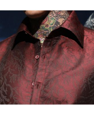 Men's Burgundy Red Foliage-Woven Shirt