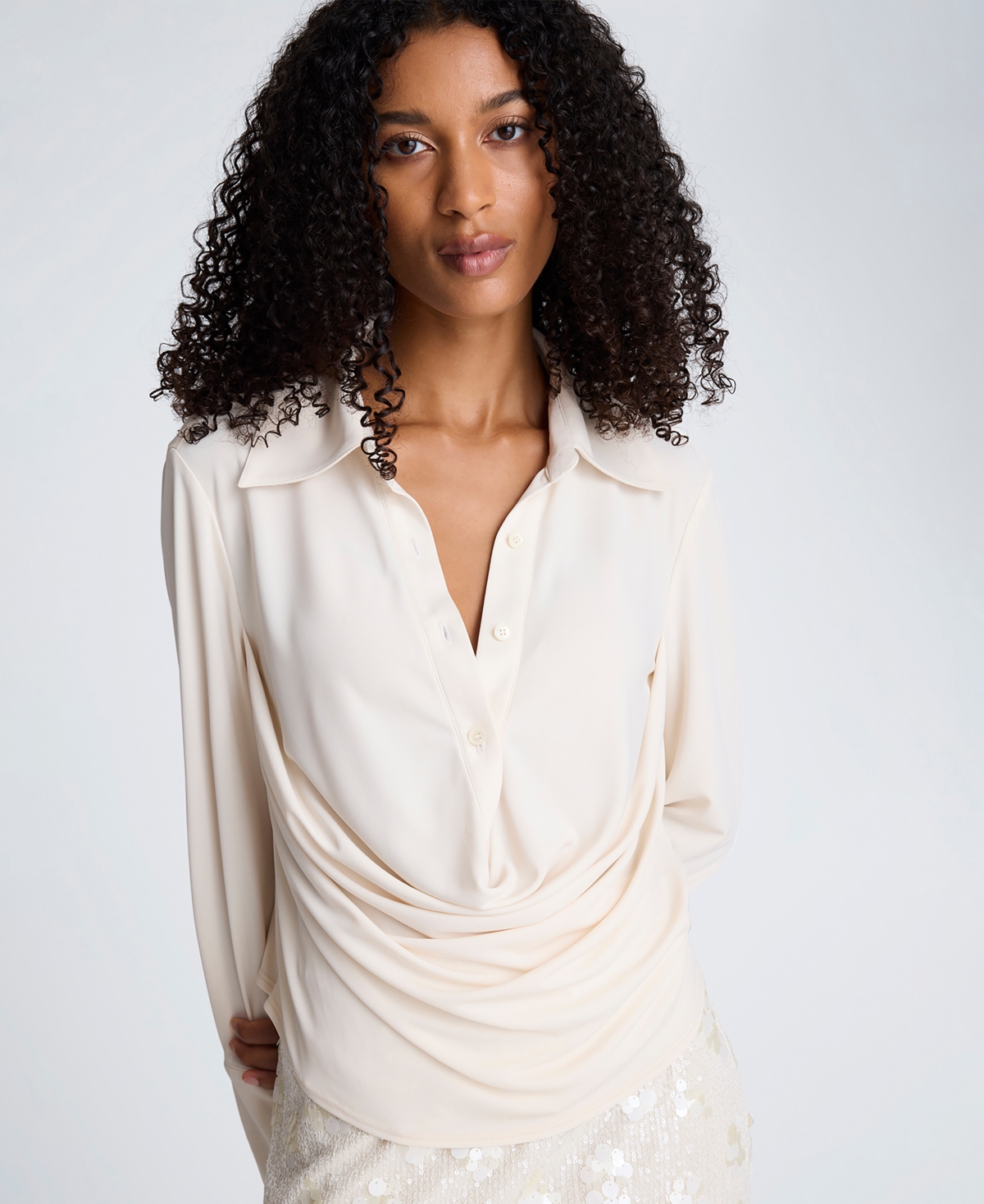 Kenneth Cole Women's Drape Front Pull-On Shirt