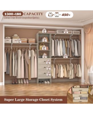 120&#39;&#39; Heavy Duty Closet Organizer System with 3 Wooden Drawers, 10FT Walk-in Closet Organizer with 3 Shelving Towers
