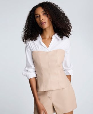 Women's Solid Poplin Y-Neck Long-Sleeve Shirt