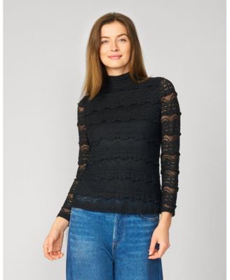 Women's Ruffle Lace Stretch Mock Neck Top