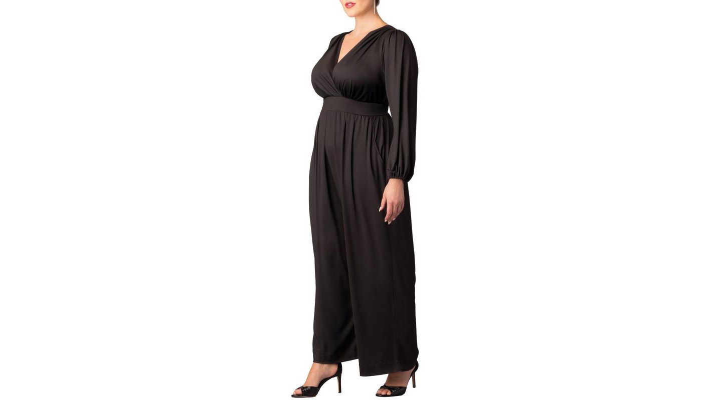 Женский комбинезон Kiyonna Plus Size Brigitte Long Sleeve Wide Leg Jumpsuit, цвет: Чёрный — фото 4
