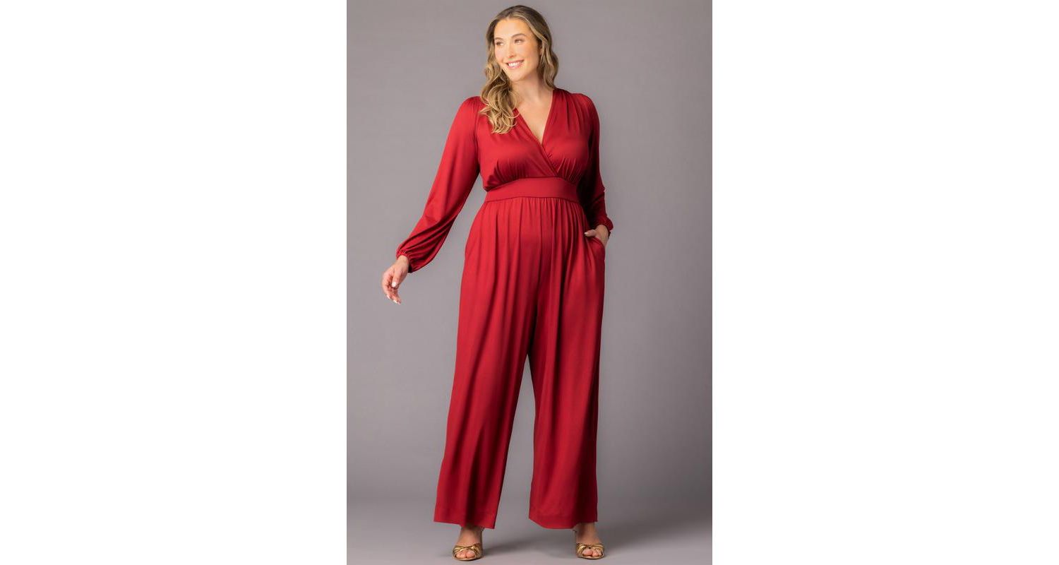 Plus Size Brigitte Long Sleeve Wide Leg Jumpsuit