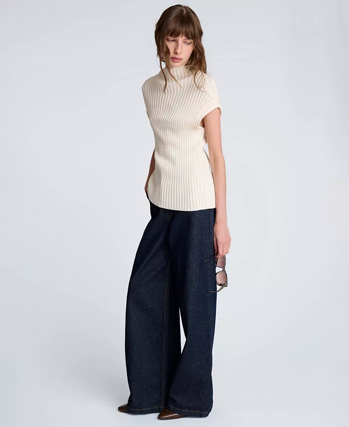 Women's Asymmetric Rib Mock Neck Sweater - thumbnail 2