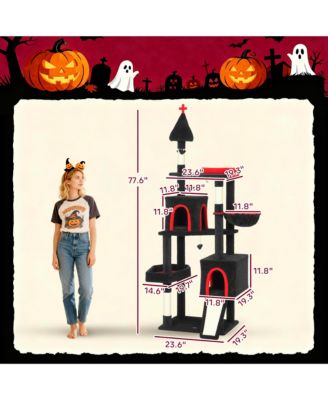 Gothic Cat Tree, 78" Cat Tower with Coffin Bed, Halloween