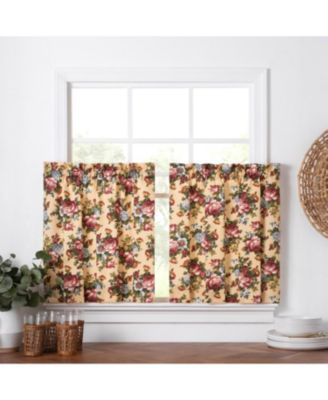 Ellis Bella Rose Stylish Medium Scale Printed Floral Pattern 1.5" Rod Pocket Tier 56"x24" Butter