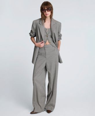 Women's Houndstooth Boyfriend Wide Leg Pants