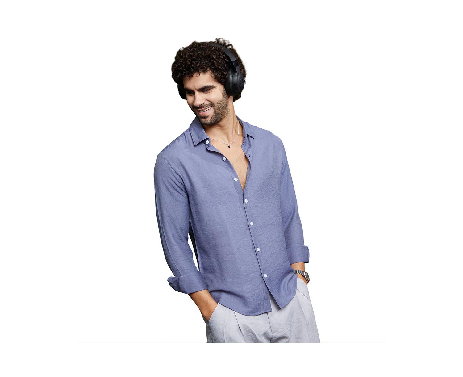 Men's Cornflower Blue Breezy Wrinked Relaxed Shirt