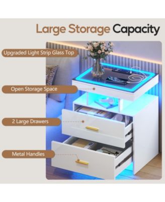 1 PC Wood Smart LED Nightstand with Charging, Auto Sensor & 2 Drawers -  Nightstand